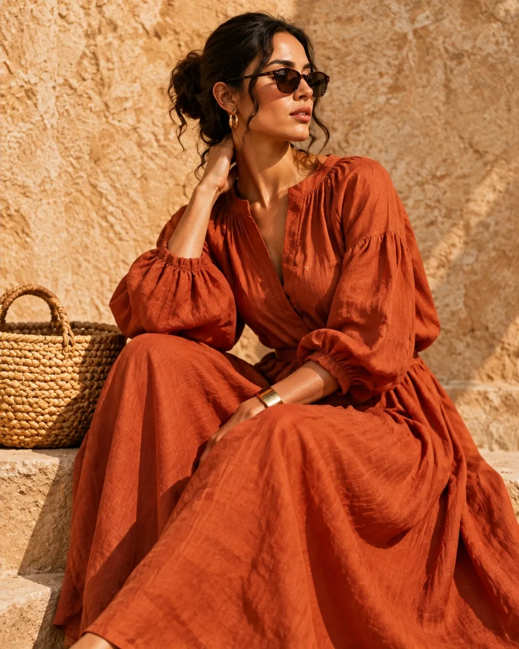 Terracotta linen look in warm afternoon light